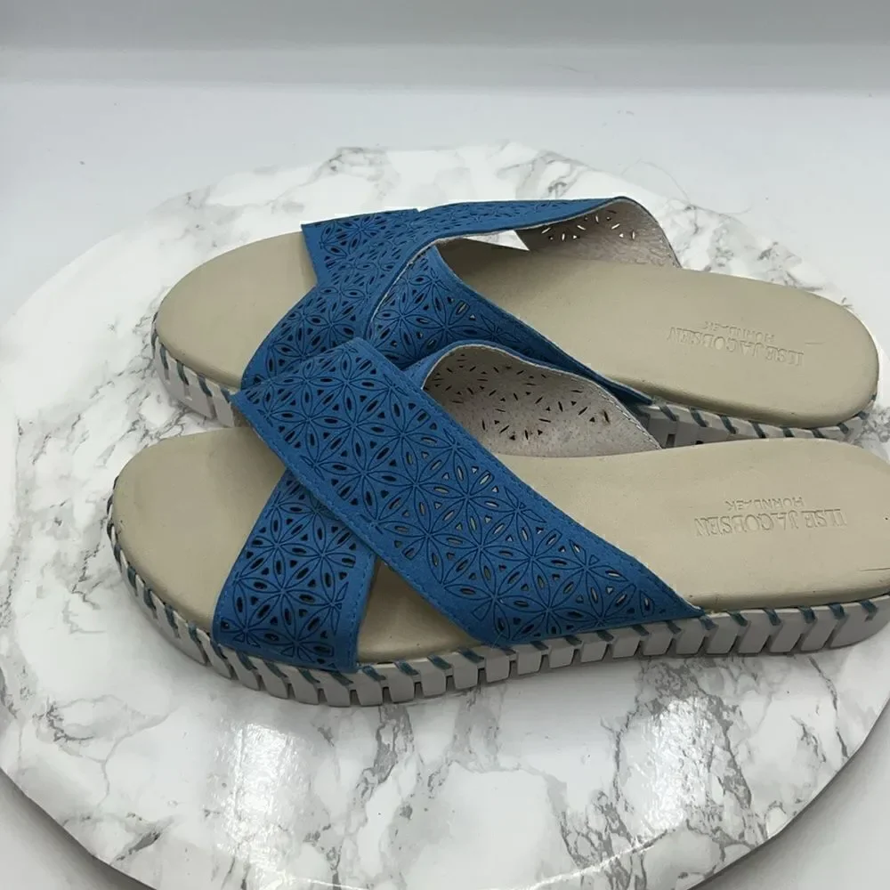 ILSE JACOBSEN Light Regata Tulip Crossband Slip-On Slide Sandals-44 NWOT